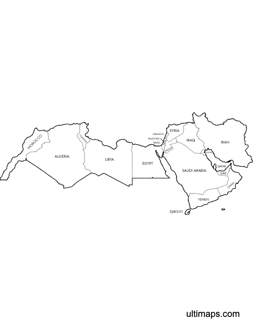 Preview of Labeled Map of MENA Countries (Letter)
