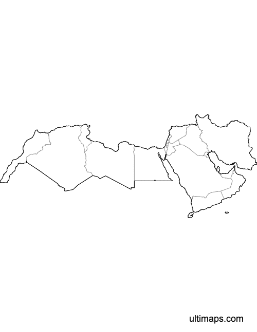 Preview of Outlined Map of MENA Countries (Letter)