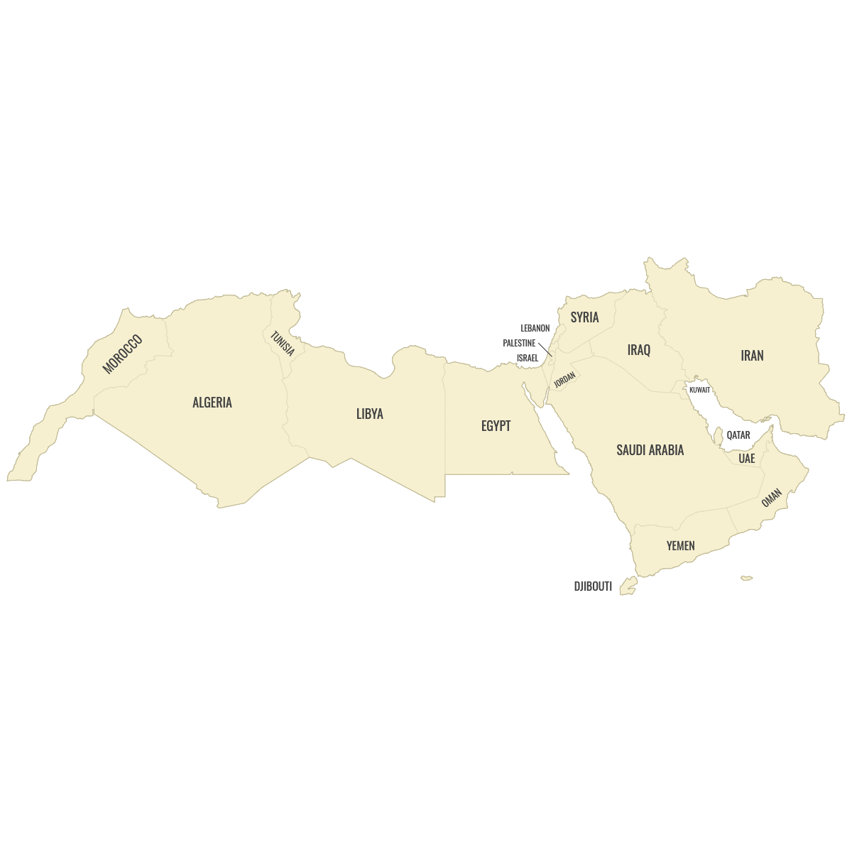 Blank Map of MENA Countries With Labels