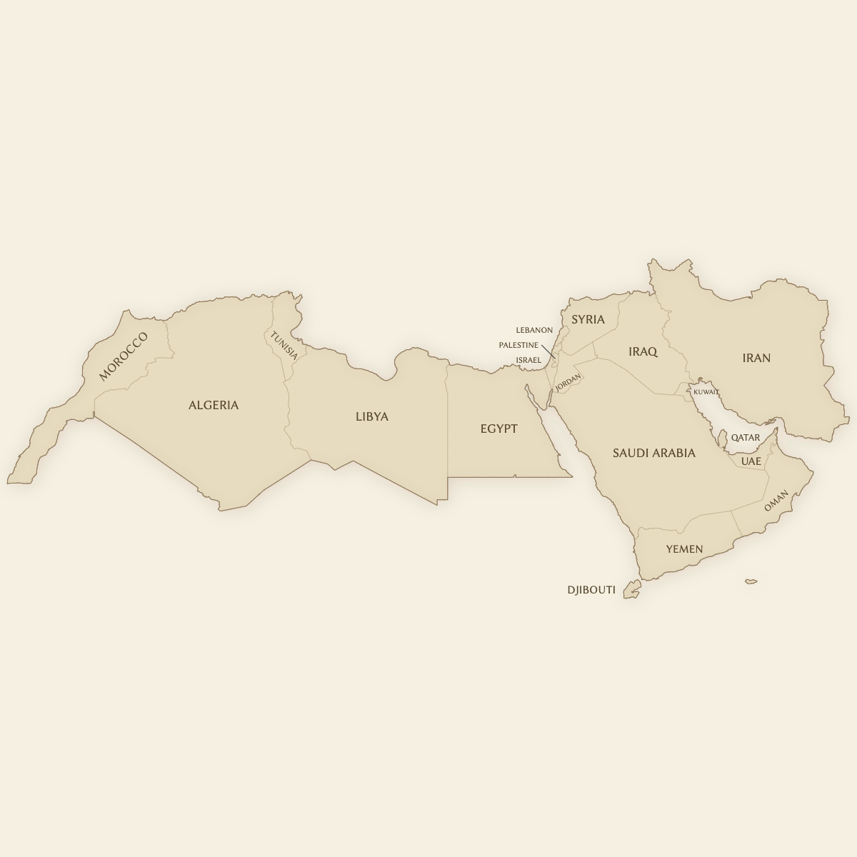 Styled Map of MENA Countries (Vintage Theme)