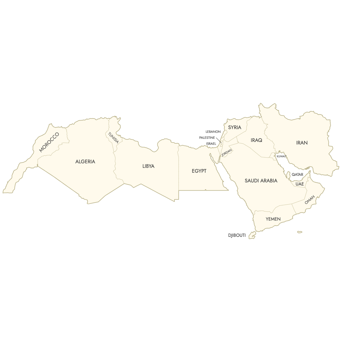Unstyled Map of MENA Countries With Labels