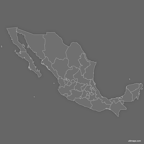 Preview of Blank Map of Mexico States (Dark)