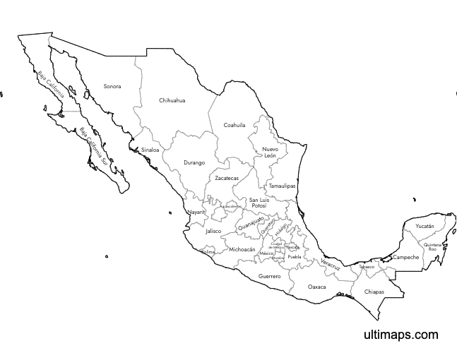 Preview of Labeled Map of Mexico States (A4)