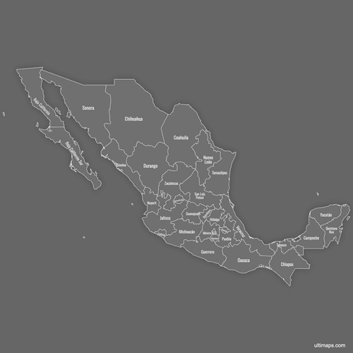 Preview of Labeled Map of Mexico States (Dark)