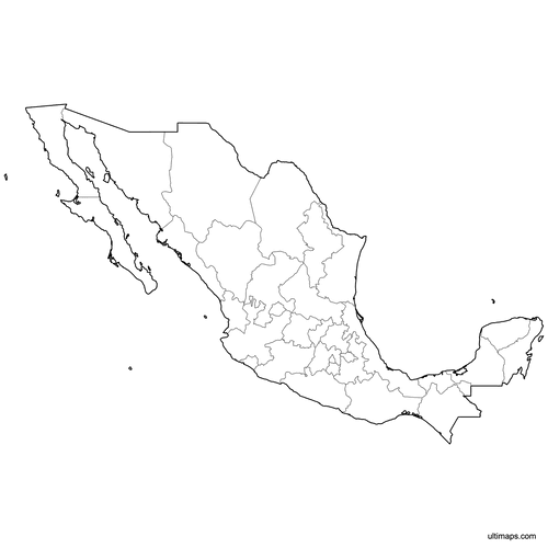 Preview of Outlined Map of Mexico States