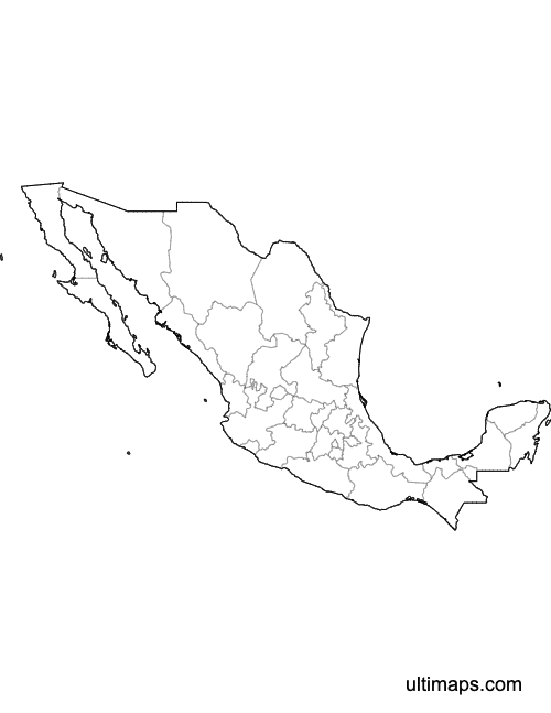 Preview of Outlined Map of Mexico States (Letter)