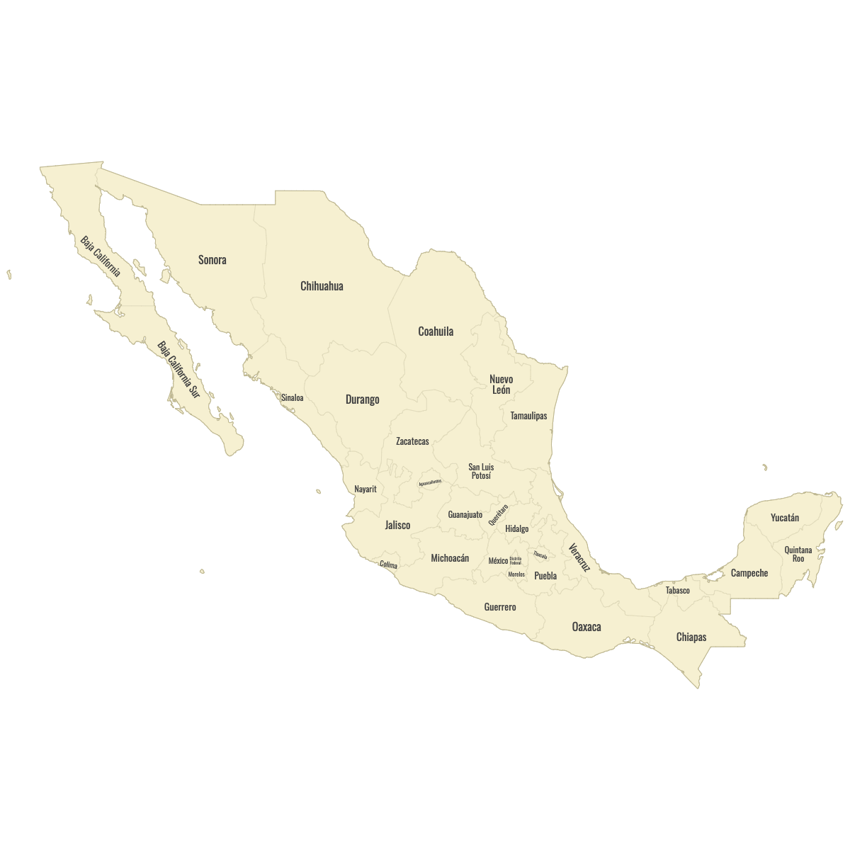Blank Map of Mexico States With Labels