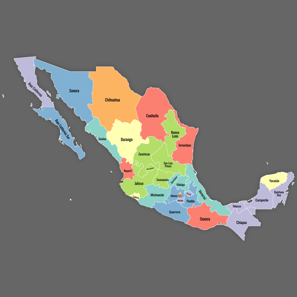 Custom Map of Mexico States With Labels