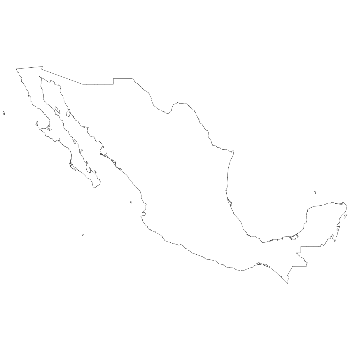 Outline Map of Mexico States