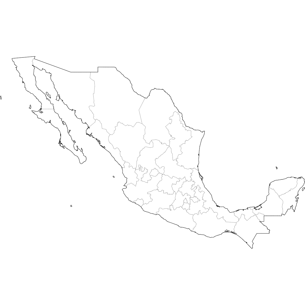 Wireframe Map of Mexico States