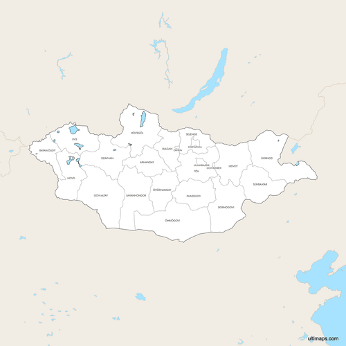Preview of Labeled Map of Mongolia Provinces with Surrounding Areas