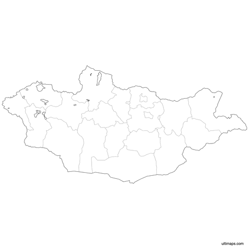 Preview of Outlined Map of Mongolia Provinces