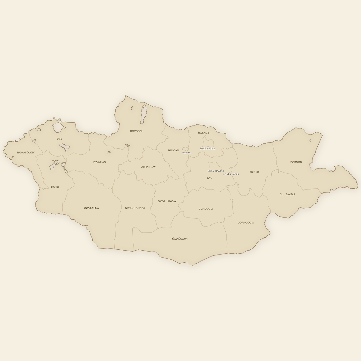 Styled Map of Mongolia Provinces (Vintage Theme)