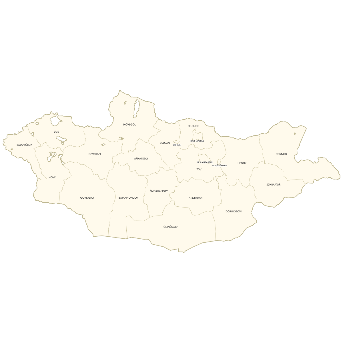 Unstyled Map of Mongolia Provinces With Labels