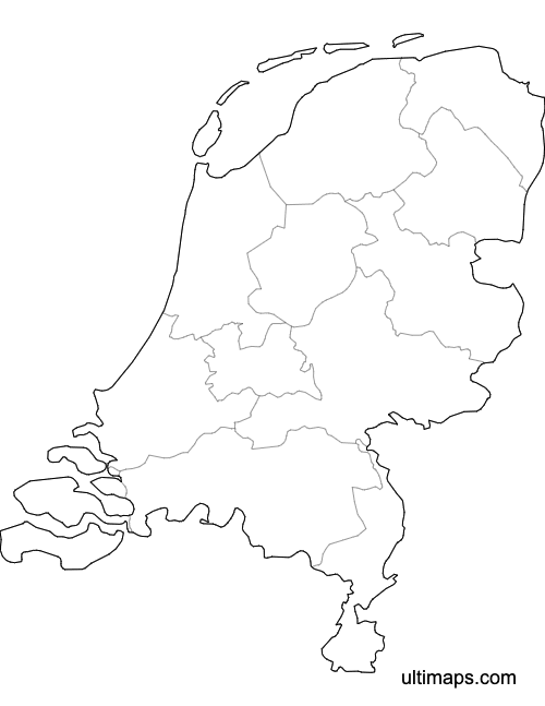 Preview of Blank Map of Netherlands Provinces (Letter)