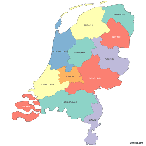 Preview of Labeled Map of Netherlands Provinces
