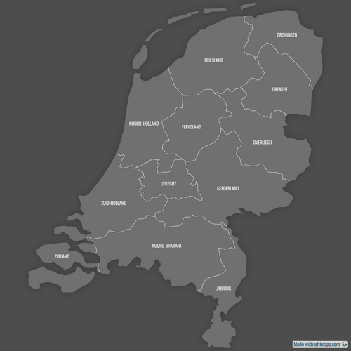 Preview of Labeled Map of Netherlands Provinces (Dark)