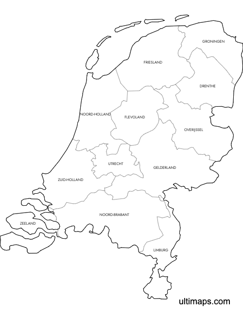 Preview of Labeled Map of Netherlands Provinces (Letter)