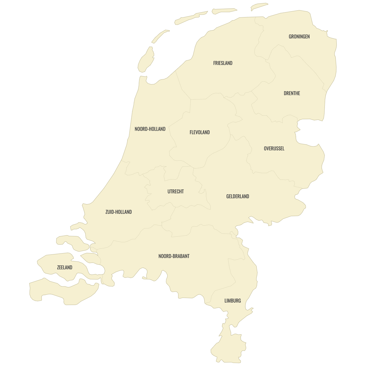 Blank Map of Netherlands Provinces With Labels