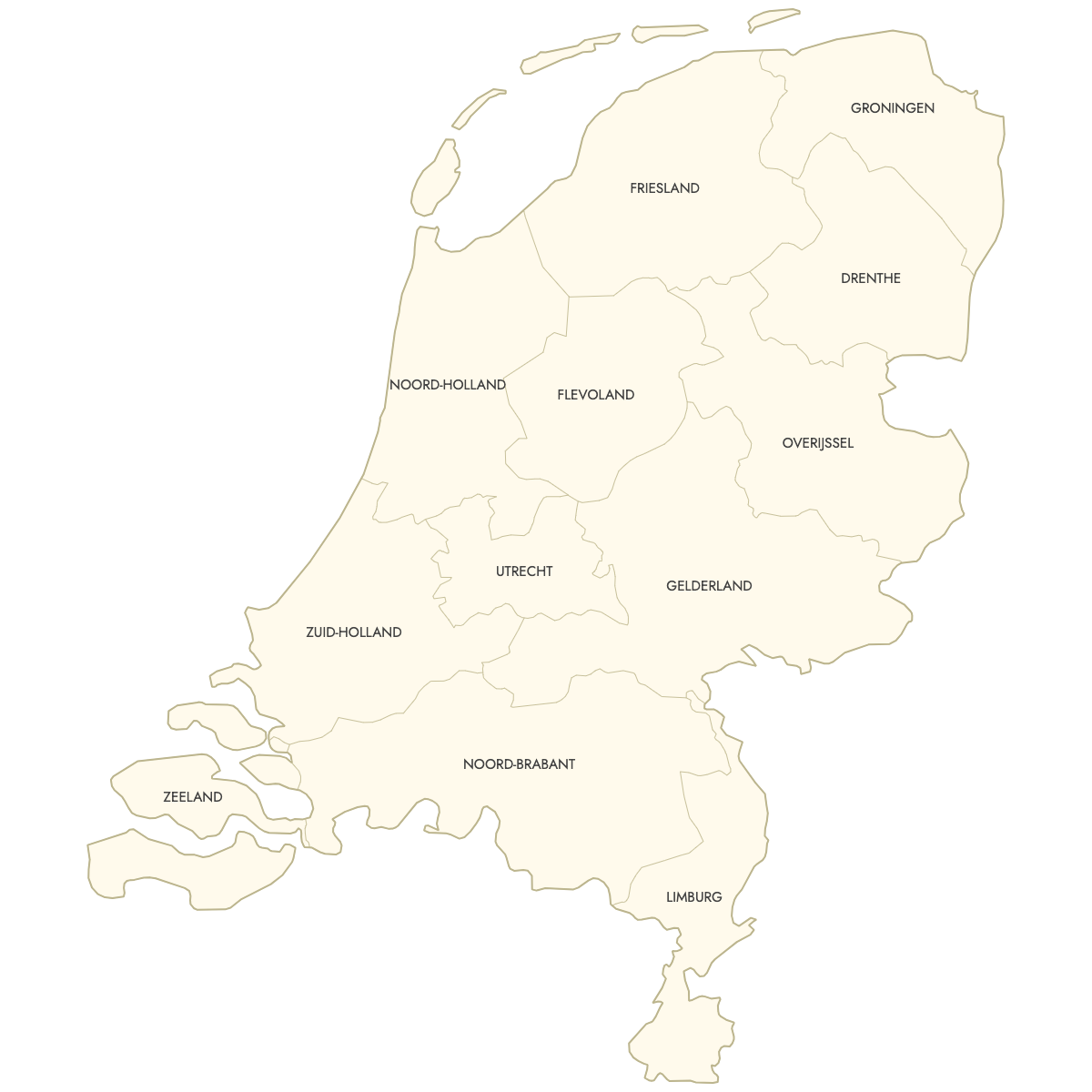 Unstyled Map of Netherlands Provinces With Labels