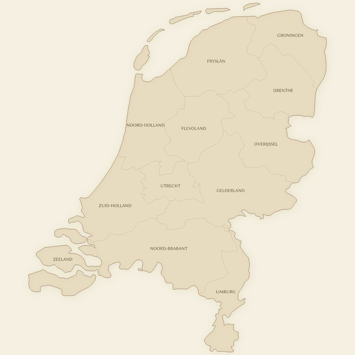 Vintage styled map of the Netherlands with Provinces