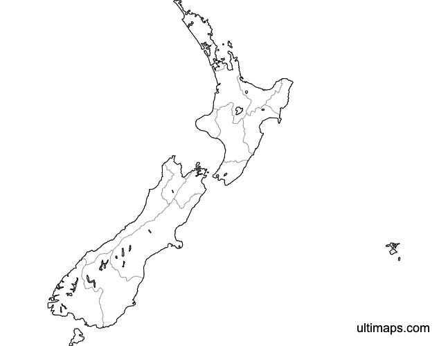 Preview of Blank Map of New Zealand Regions (Letter)