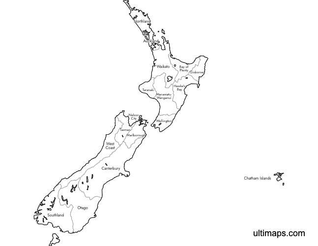 Preview of Labeled Map of New Zealand Regions (Letter)
