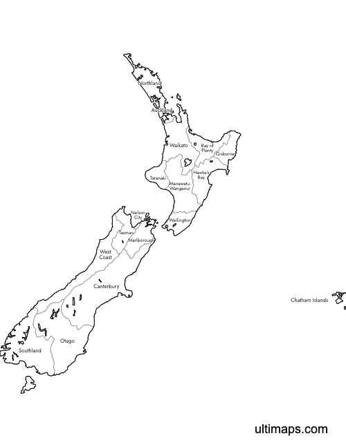 Preview of Labeled Map of New Zealand (Letter)