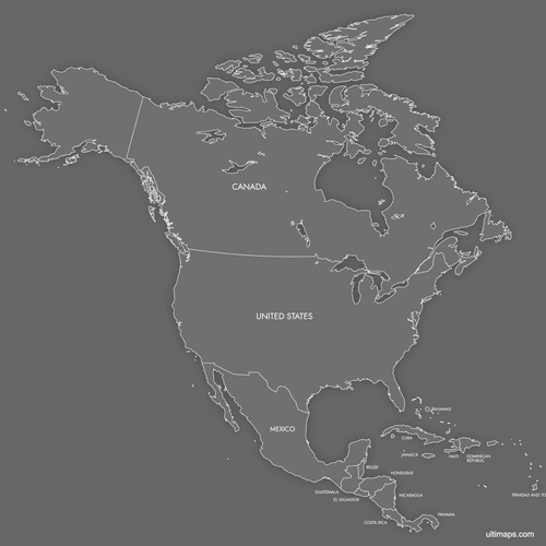 Preview of Labeled Map of North America (Dark)