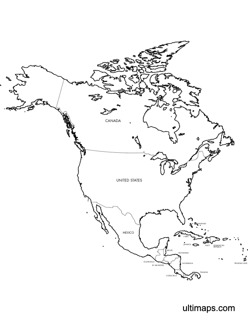 Preview of Labeled Map of North America (Letter)