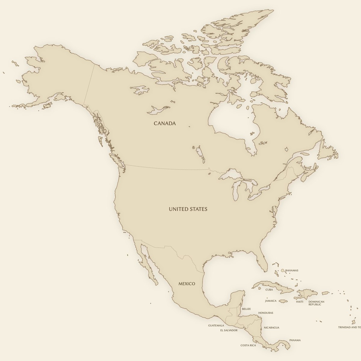 Styled Map of North America (Vintage Theme)