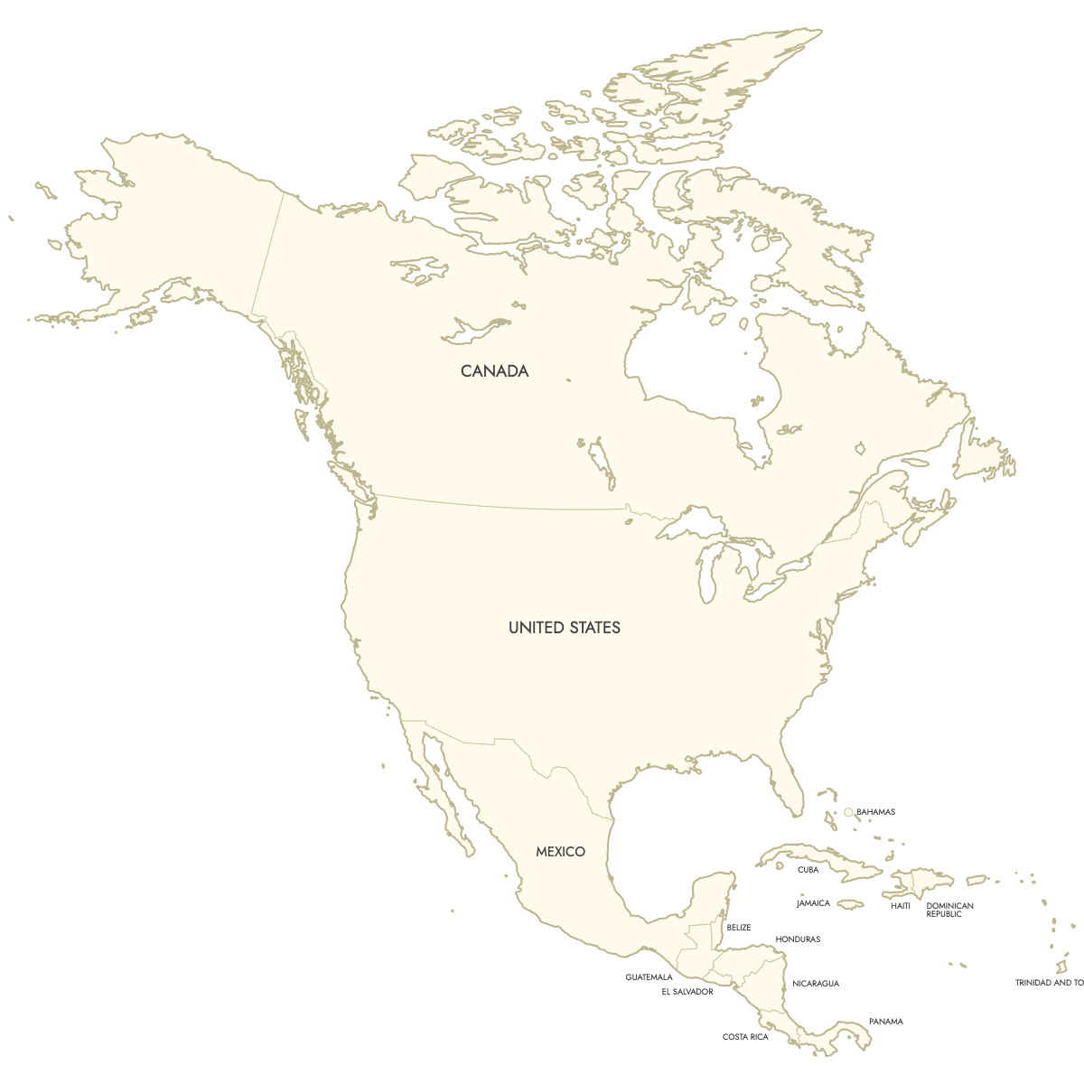 Unstyled Map of North America With Labels