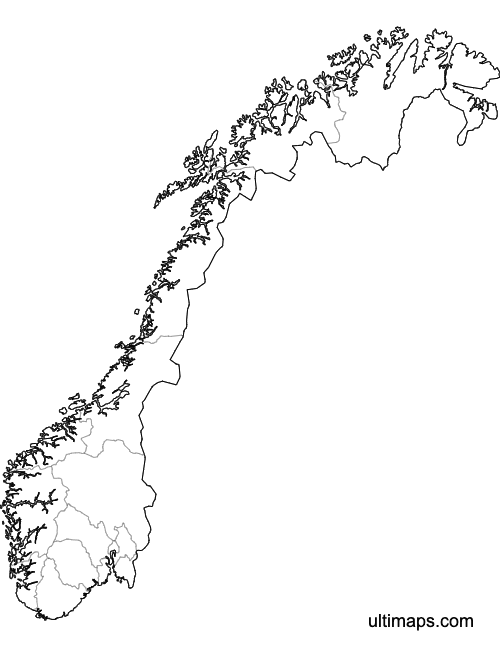Preview of Blank Map of Norway Counties (A4)