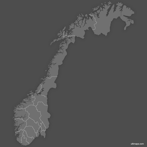 Preview of Blank Map of Norway Counties (Dark)