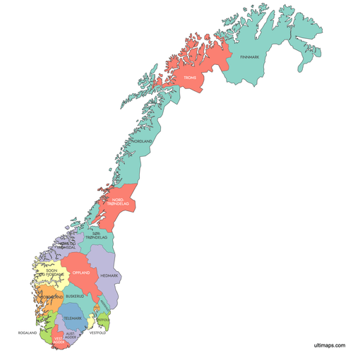 Preview of Labeled Map of Norway Counties