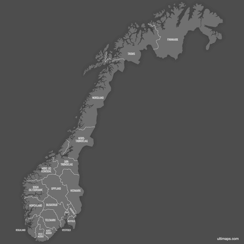 Preview of Labeled Map of Norway Counties (Dark)
