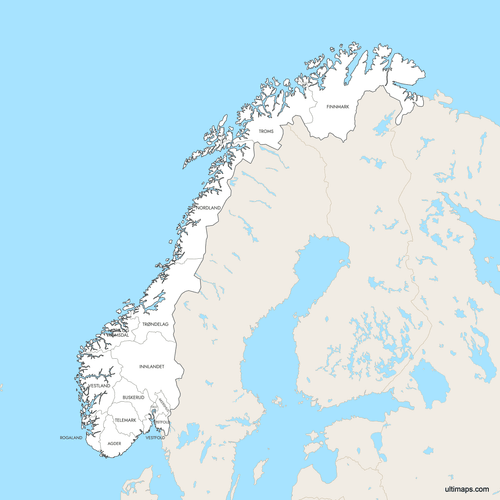 Preview of Labeled Map of Norway Counties with Surrounding Areas