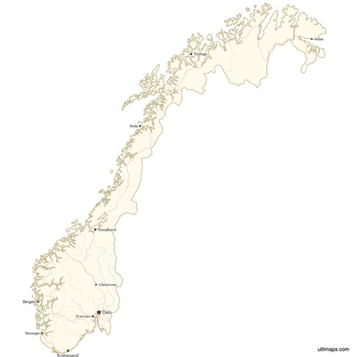 Preview of Map of Norway Counties with Cities