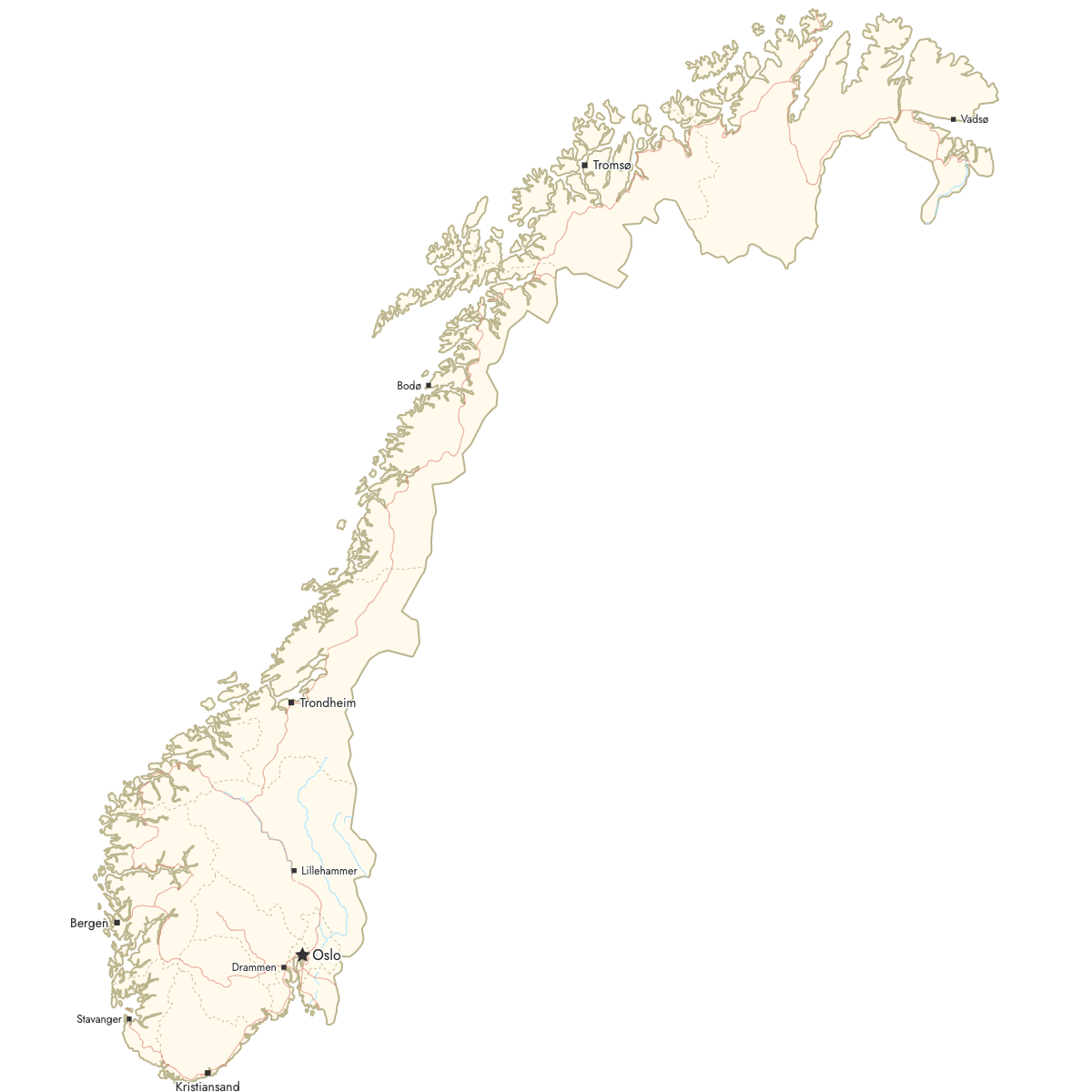 Custom Map of Norway Counties with Cities