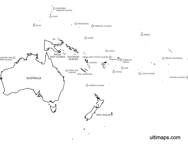 Preview of Labeled Map of Oceania (A4)