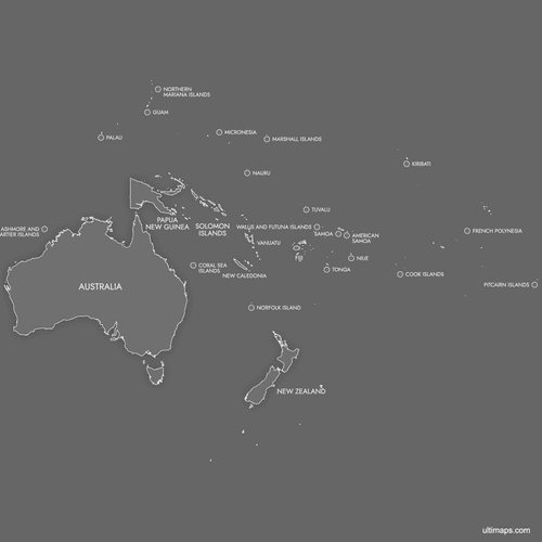 Preview of Labeled Map of Oceania (Dark)