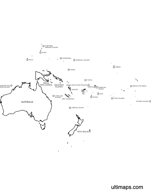 Preview of Labeled Map of Oceania (Letter)