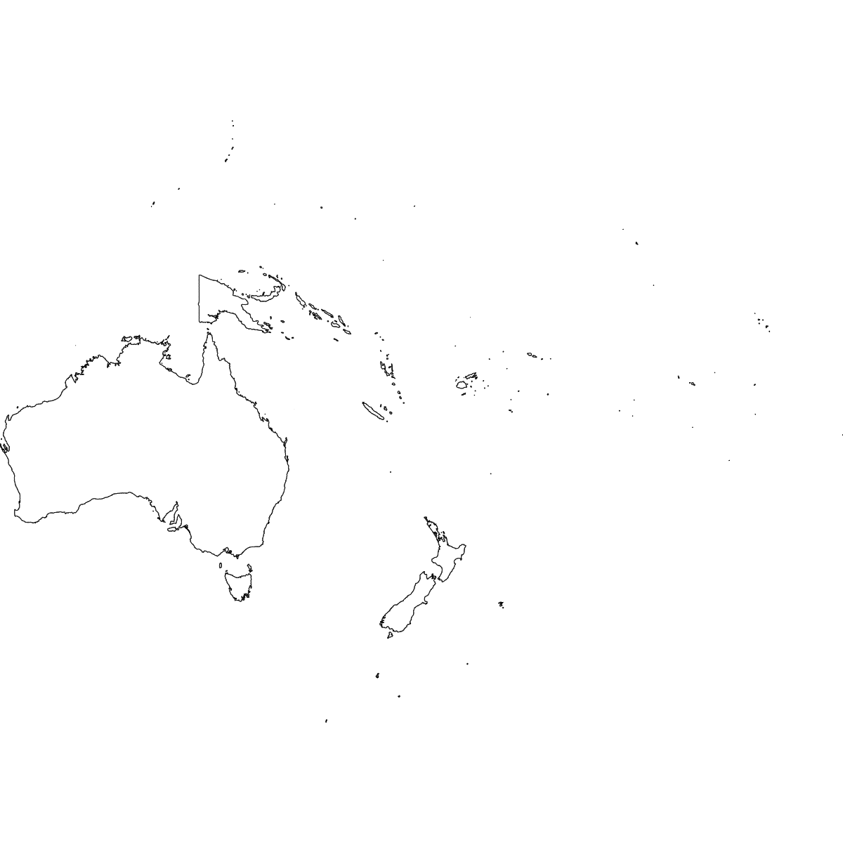 Blank outline map of Oceania showing region borders