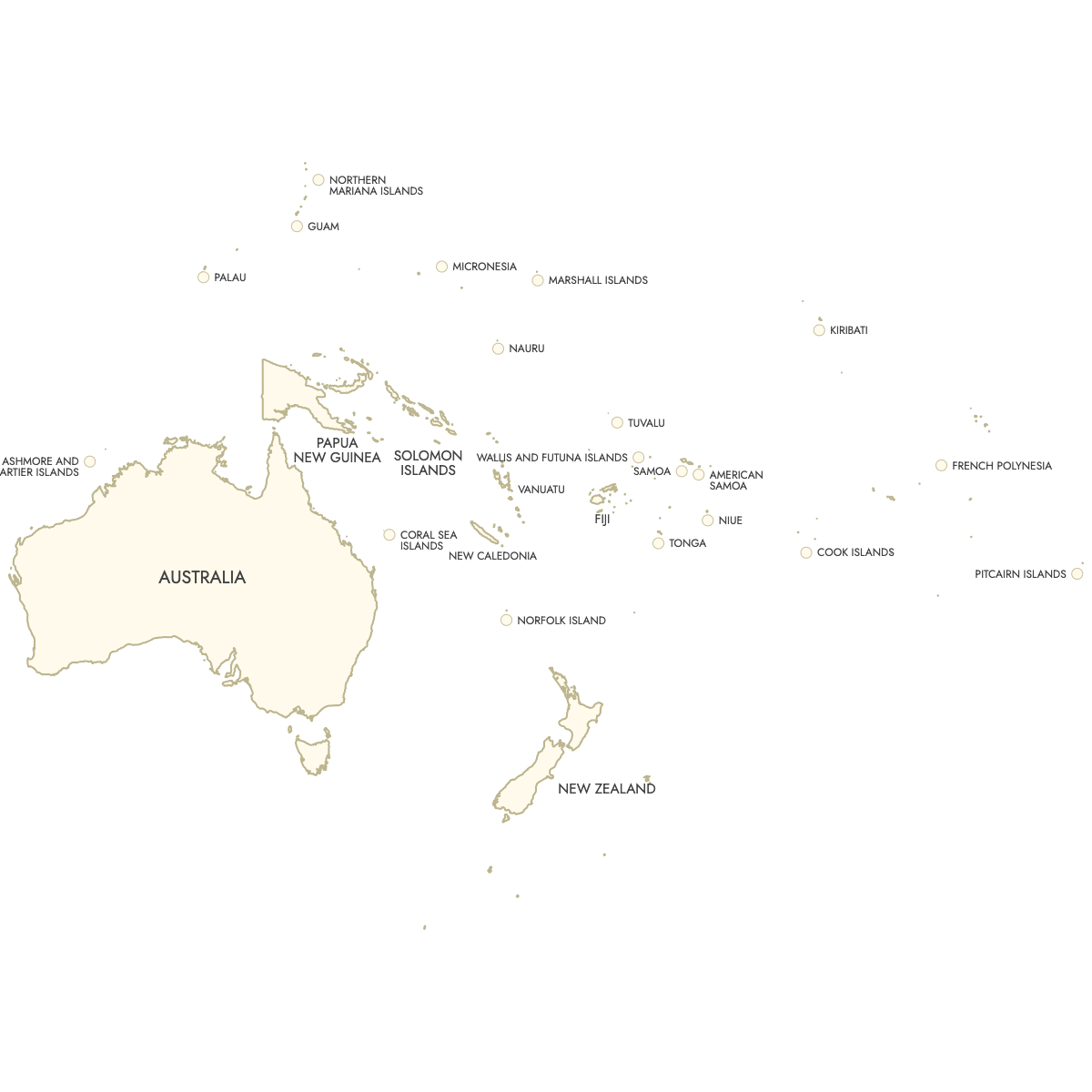 Unstyled Map of Oceania With Labels