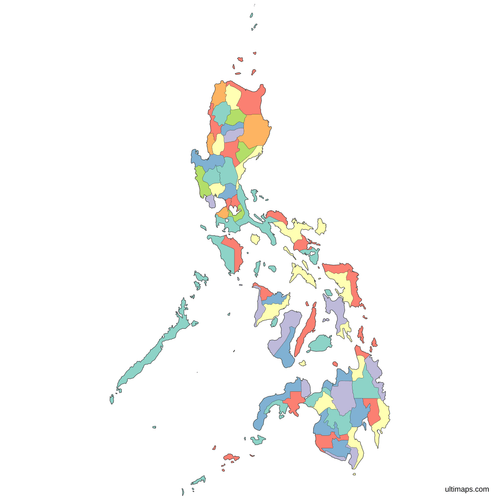 Colored Philippines Map with Provinces