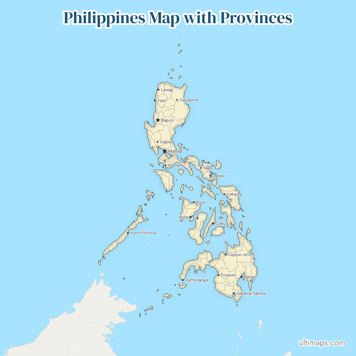 Philippines Map with Provinces showing province borders