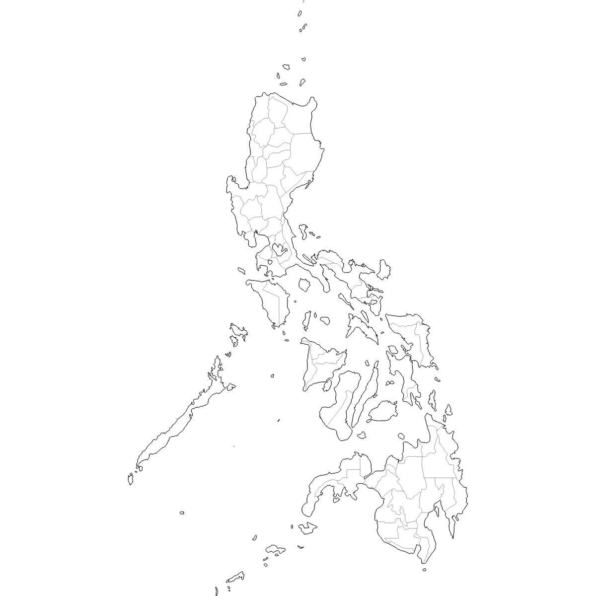 Blank outline map of Philippines showing province borders