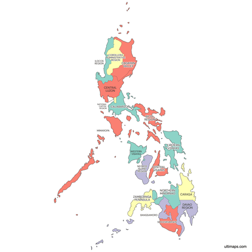 Preview of Colored Philippines Map with Regions