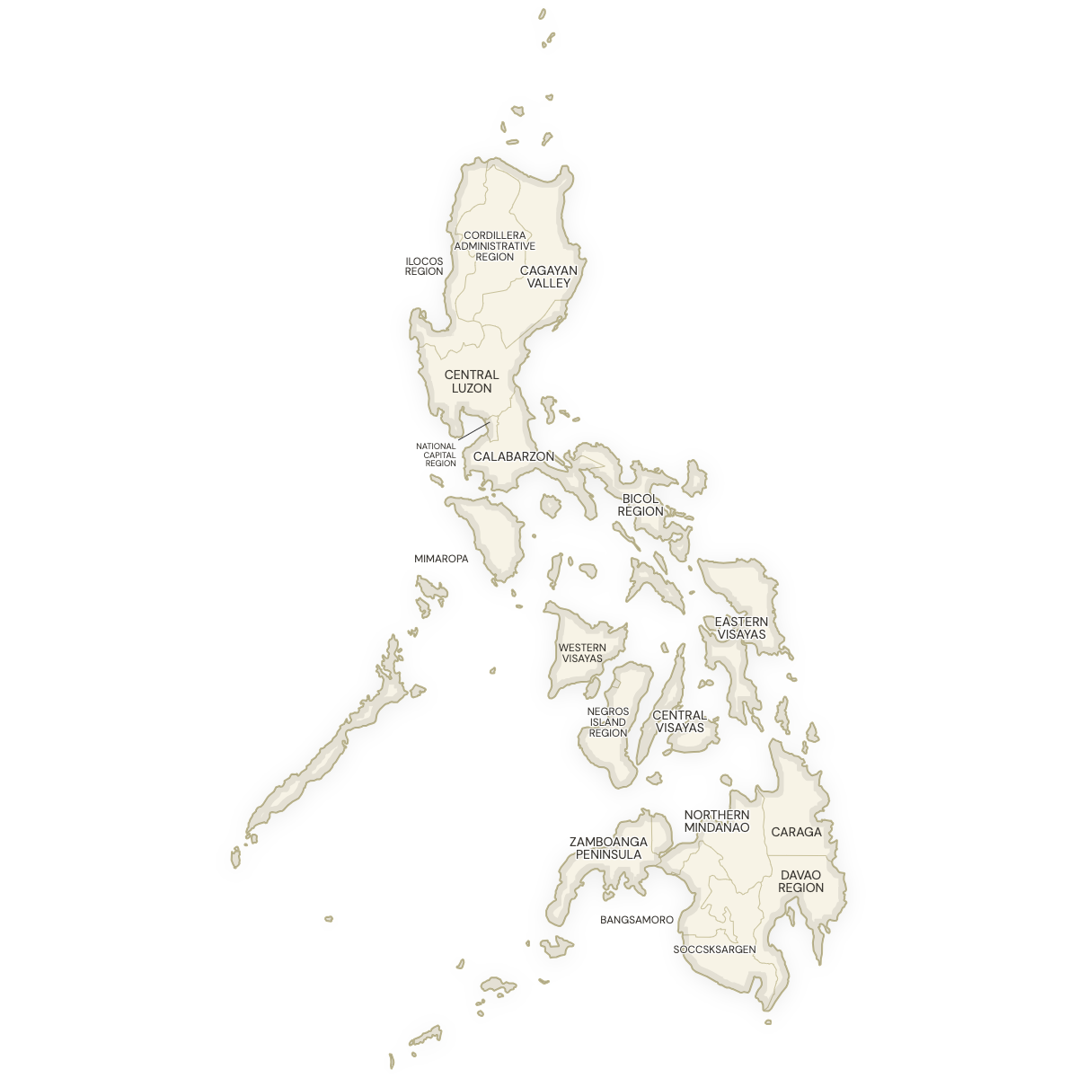 Blank map of the Philippines with labeled Regions