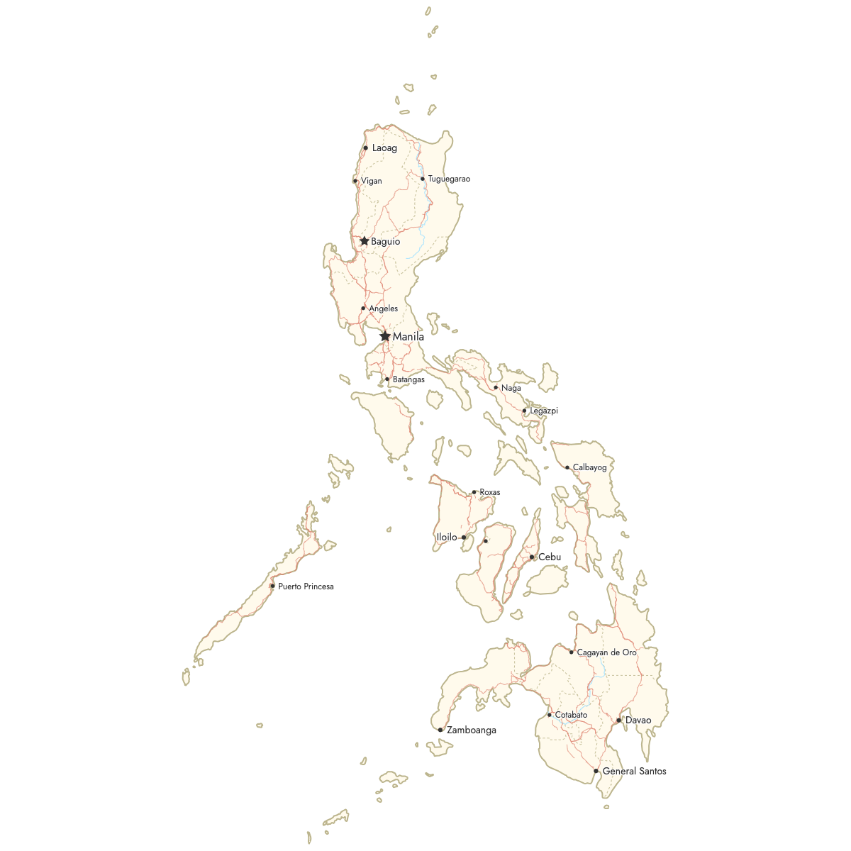 Custom Map of Philippines Regions with Cities